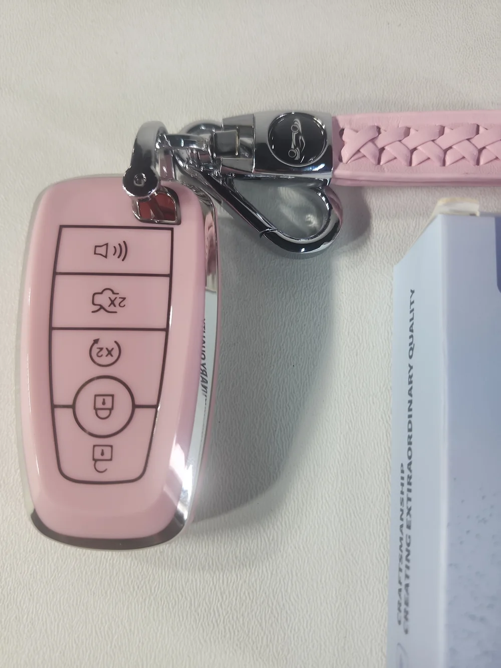 Pink Cat Silicone Car Key Fob Cover with Braided Wrist Strap Ford/ Lincoln